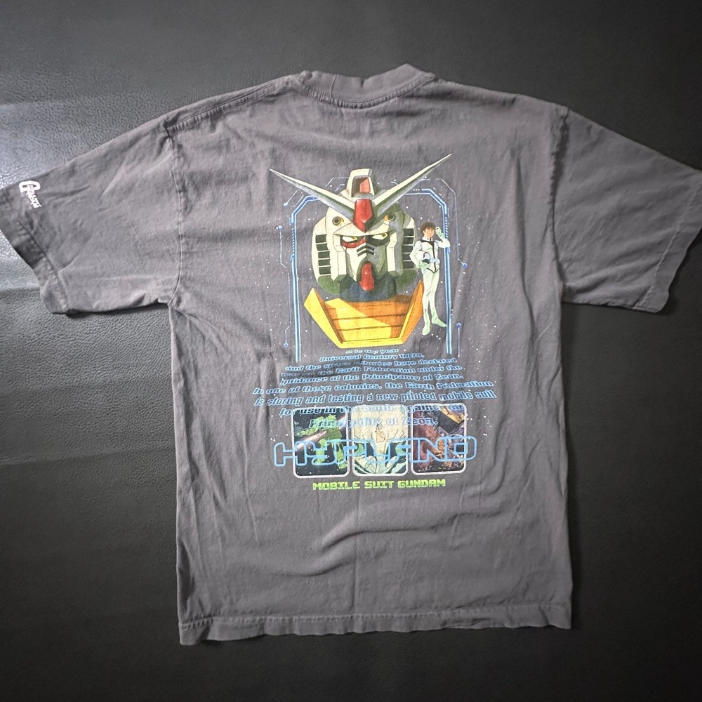 Hypland x Gundam T Shirt Mens Medium Gray Made in USA Cotton Double Sided Mobile